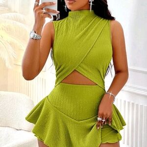 Sleeveless Lime Green Skort Dress with Cutout